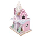 Clayre & Eef Lebkuchenhaus mit LED 21x14x28 cm Rosa Kunststoff