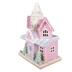 Clayre & Eef Lebkuchenhaus mit LED 21x14x28 cm Rosa Kunststoff