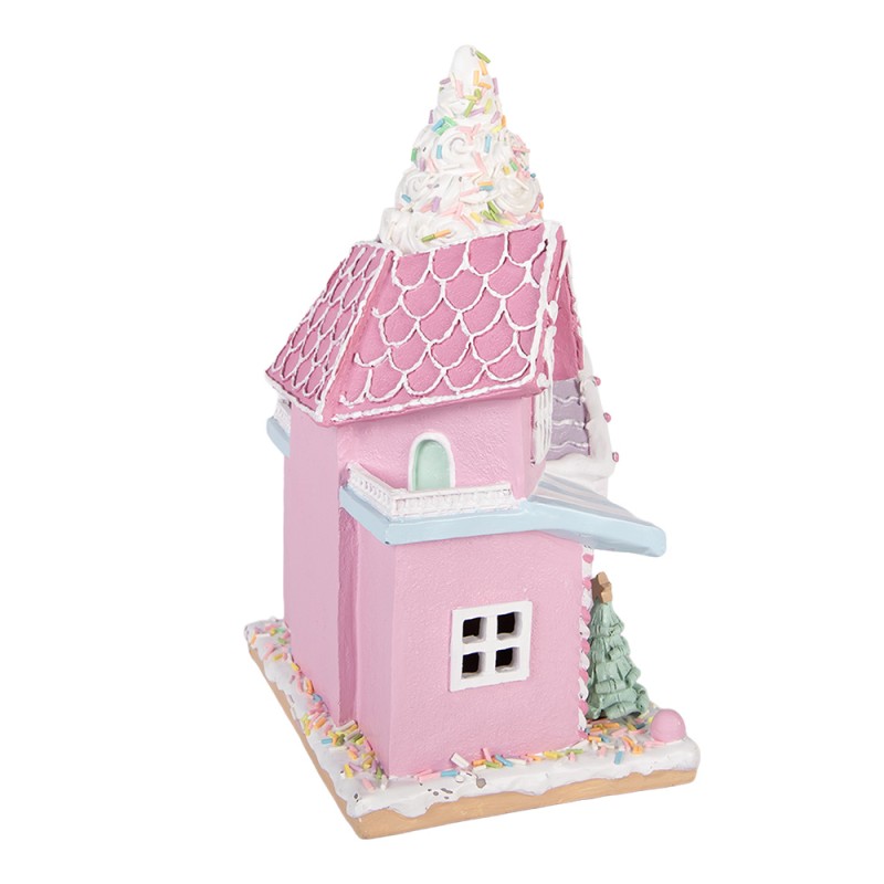 Clayre & Eef Lebkuchenhaus mit LED 21x14x28 cm Rosa Kunststoff