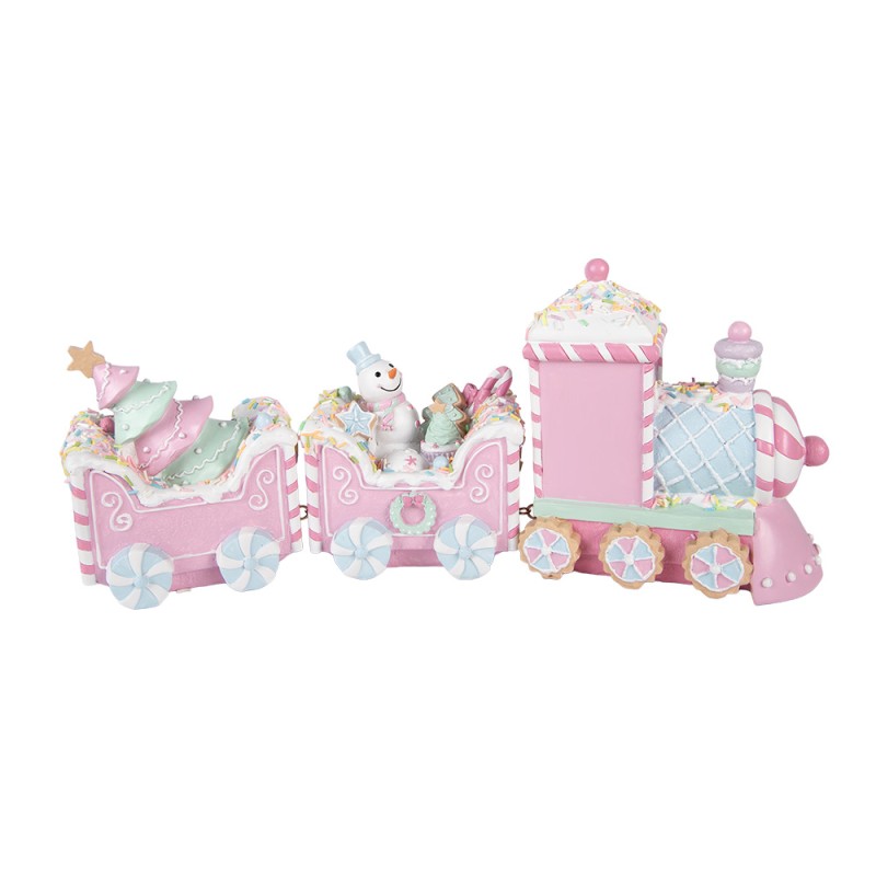 Clayre & Eef Kerstdecoratie Beeld Trein 45x12x19 cm Roze Kunststof