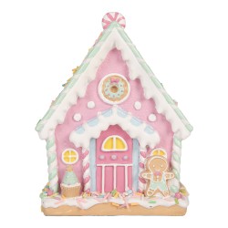 Clayre & Eef Casa di pan di zenzero 13x10x16 cm Rosa Plastica