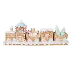 Clayre & Eef Kerstdecoratie Beeld Trein 47x10x17 cm Bruin Kunststof