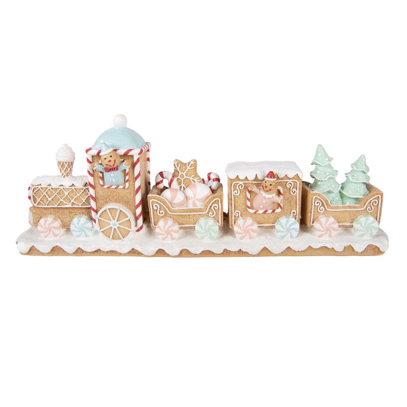 Clayre & Eef Kerstdecoratie Beeld Trein 47x10x17 cm Bruin Kunststof