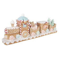 Clayre & Eef Kerstdecoratie Beeld Trein 47x10x17 cm Bruin Kunststof