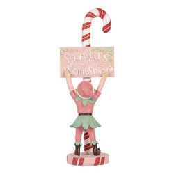 Clayre & Eef Weihnachtsdekorationsfigur Elf 11x8x30 cm Rosa Kunststoff