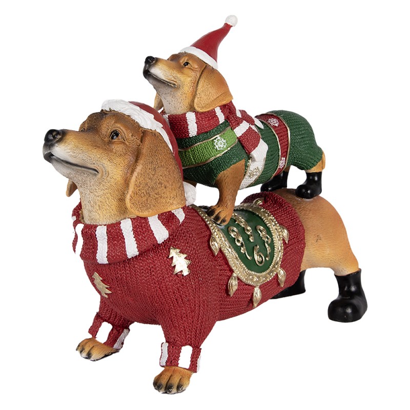 Clayre & Eef Weihnachtsdekorationsfigur Hund 36x13x31 cm Braun Kunststoff