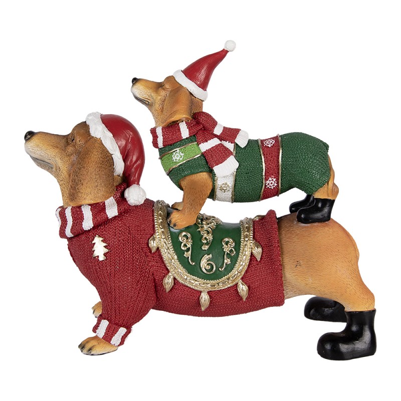 Clayre & Eef Weihnachtsdekorationsfigur Hund 36x13x31 cm Braun Kunststoff