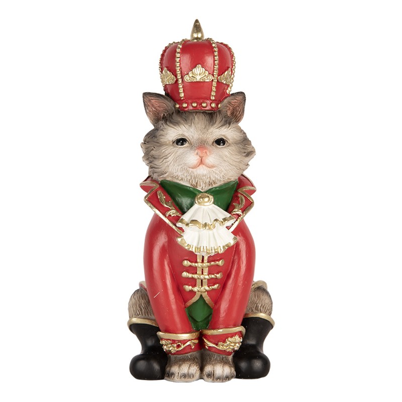 Clayre & Eef Statuetta decorativa di Natale Gatto 8x11x21 cm Grigio Plastica