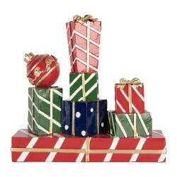 Clayre & Eef Kerstdecoratie Beeld Cadeau 21x7x21 cm Rood Kunststof