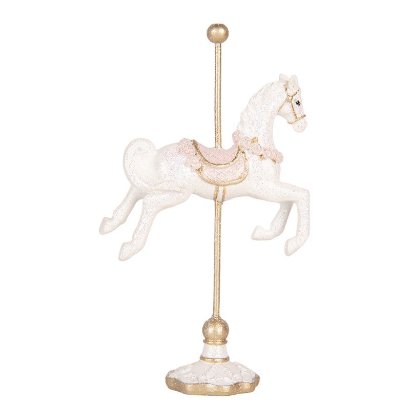 Clayre & Eef Weihnachtsdekorationsfigur Pferd 8x4x13 cm Weiß Kunststoff
