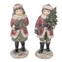 Clayre & Eef Kerstdecoratie Beeld Kinderen 9x7x22 / 8x8x22 cm Rood Kunststof