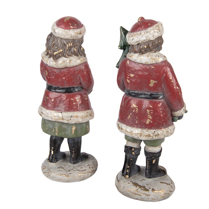 Clayre & Eef Kerstdecoratie Beeld Kinderen 9x7x22 / 8x8x22 cm Rood Kunststof