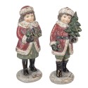 Clayre & Eef Kerstdecoratie Beeld Kinderen 9x7x22 / 8x8x22 cm Rood Kunststof