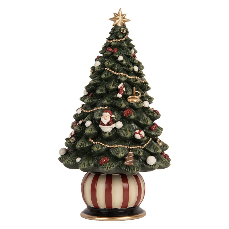 Clayre & Eef Musikbox Weihnachtsbaum Ø 13x23 cm Grün Kunststoff