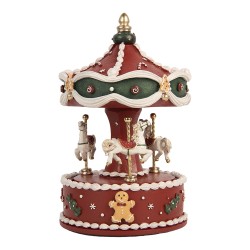 Clayre & Eef Boîte à musique Carrousel Ø 12x19 cm Rouge Plastique
