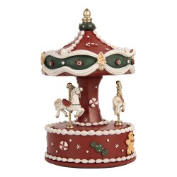 Clayre & Eef Boîte à musique Carrousel Ø 12x19 cm Rouge Plastique