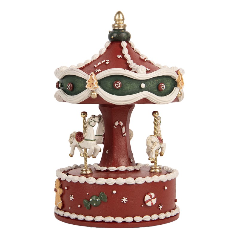 Clayre & Eef Boîte à musique Carrousel Ø 12x19 cm Rouge Plastique