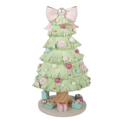 Clayre & Eef Boîte à musique Sapin de Noël Ø 13x23 cm Vert Plastique
