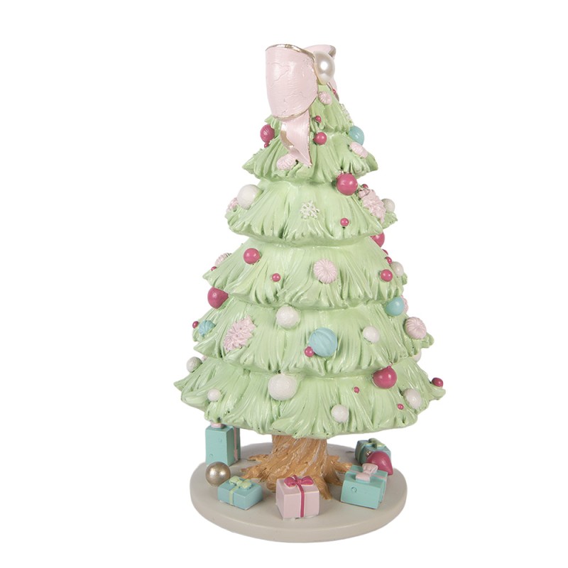 Clayre & Eef Boîte à musique Sapin de Noël Ø 13x23 cm Vert Plastique