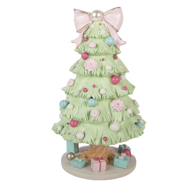 Clayre & Eef Boîte à musique Sapin de Noël Ø 13x23 cm Vert Plastique