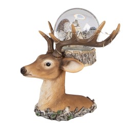 Clayre & Eef Snow Globe Deer 18x20x23 cm / 2xAAA Brown Plastic