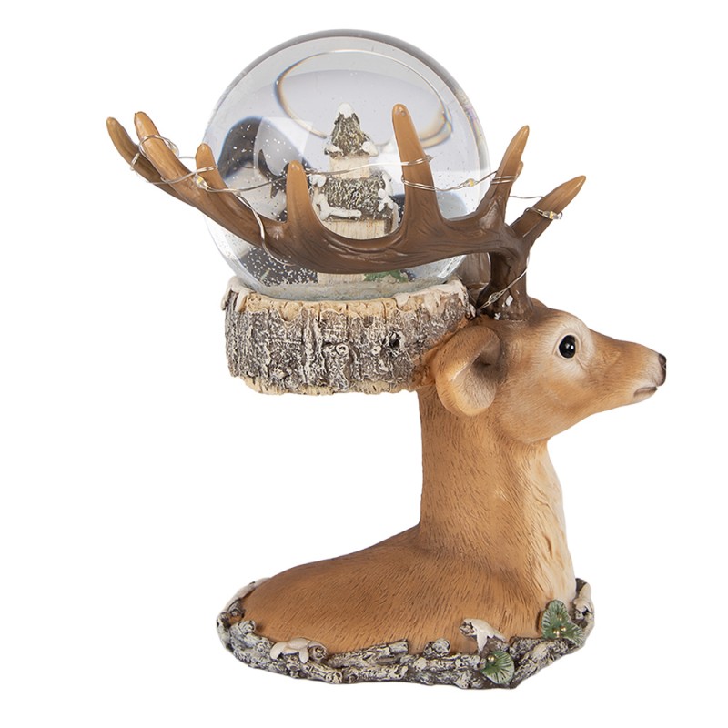 Clayre & Eef Sneeuwbol Hert 18x20x23 cm / 2xAAA Bruin Kunststof