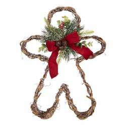 Clayre & Eef Christmas Decoration with LED Lighting Gingerbread man 50x8x41 cm / 3xAA Brown Rattan