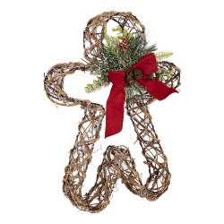 Clayre & Eef Christmas Decoration with LED Lighting Gingerbread man 50x8x41 cm / 3xAA Brown Rattan