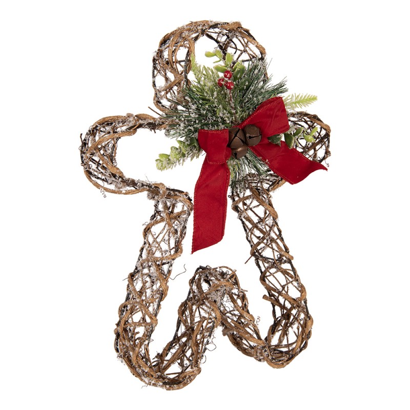 Clayre & Eef Christmas Decoration with LED Lighting Gingerbread man 50x8x41 cm / 3xAA Brown Rattan
