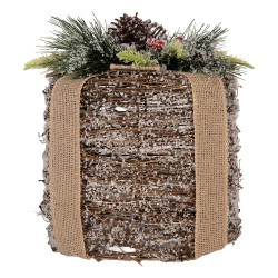 Clayre & Eef Décoration de Noël avec lumières LED Cadeau Ø 25x30 cm / 3xAA Marron Rotin