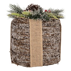 Clayre & Eef Weihnachtsdekoration mit LED-Beleuchtung Geschenk Ø 15x18 cm / 2xAA Braun Rattan