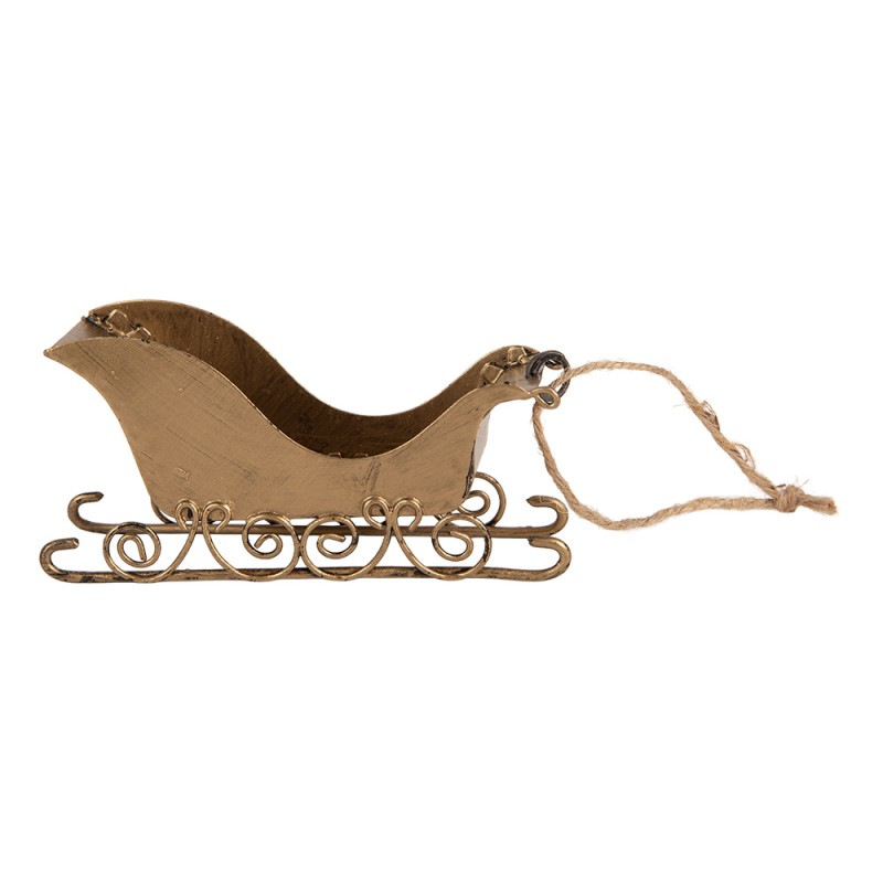 Clayre & Eef Weihnachtsanhänger Schlitten 19x4x5 cm Goldfarbig Metall