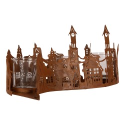 Clayre & Eef Portacandela Casa 27x8x12 cm Marrone Metallo