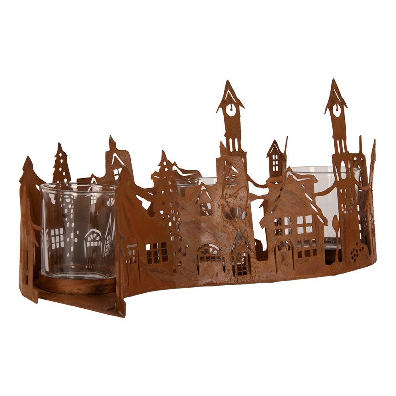 Clayre & Eef Portacandela Casa 27x8x12 cm Marrone Metallo