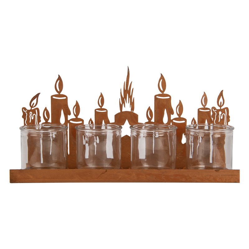Clayre & Eef Tealight Holder 36x9x18 cm Brown Metal