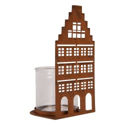 Clayre & Eef Tealight Holder House 12x12x24 cm Brown Metal