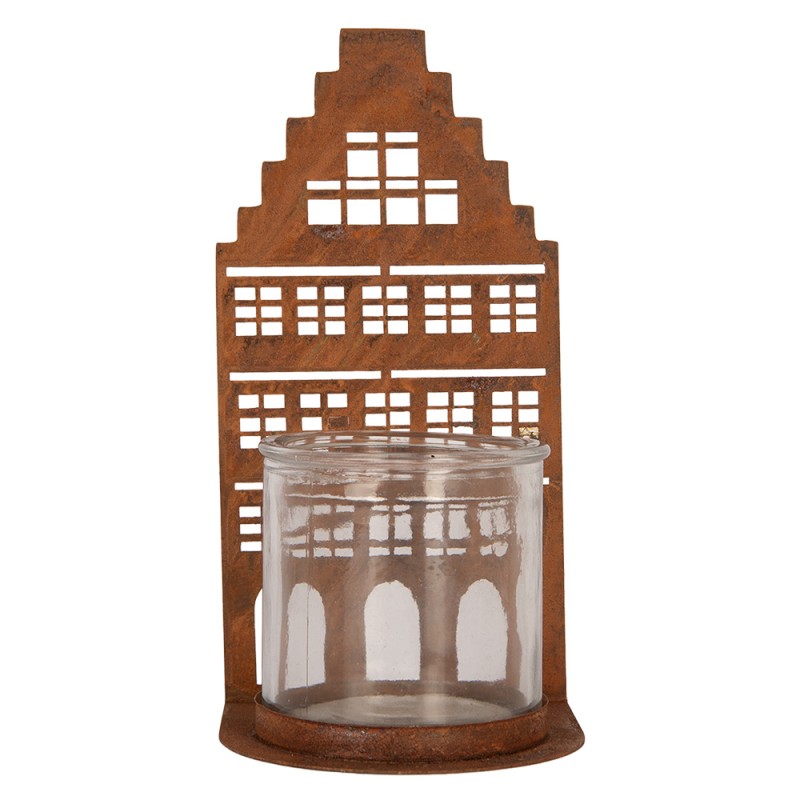 Clayre & Eef Teelichthalter Haus 10x10x20 cm Braun Metall