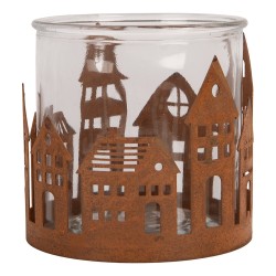 Clayre & Eef Portacandela Casa Ø 13x12 cm Marrone Metallo