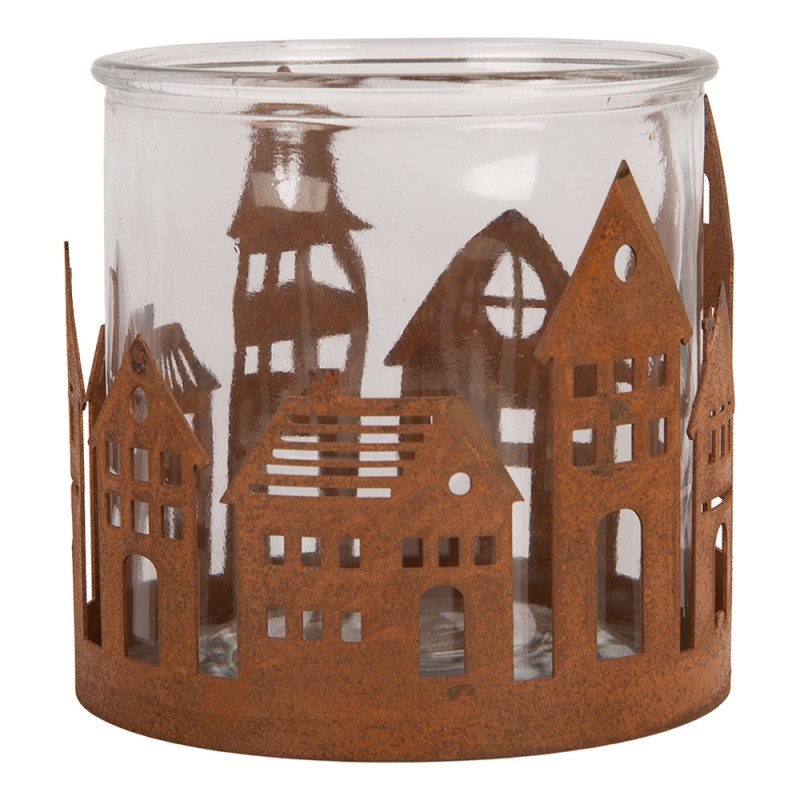Clayre & Eef Portacandela Casa Ø 13x12 cm Marrone Metallo