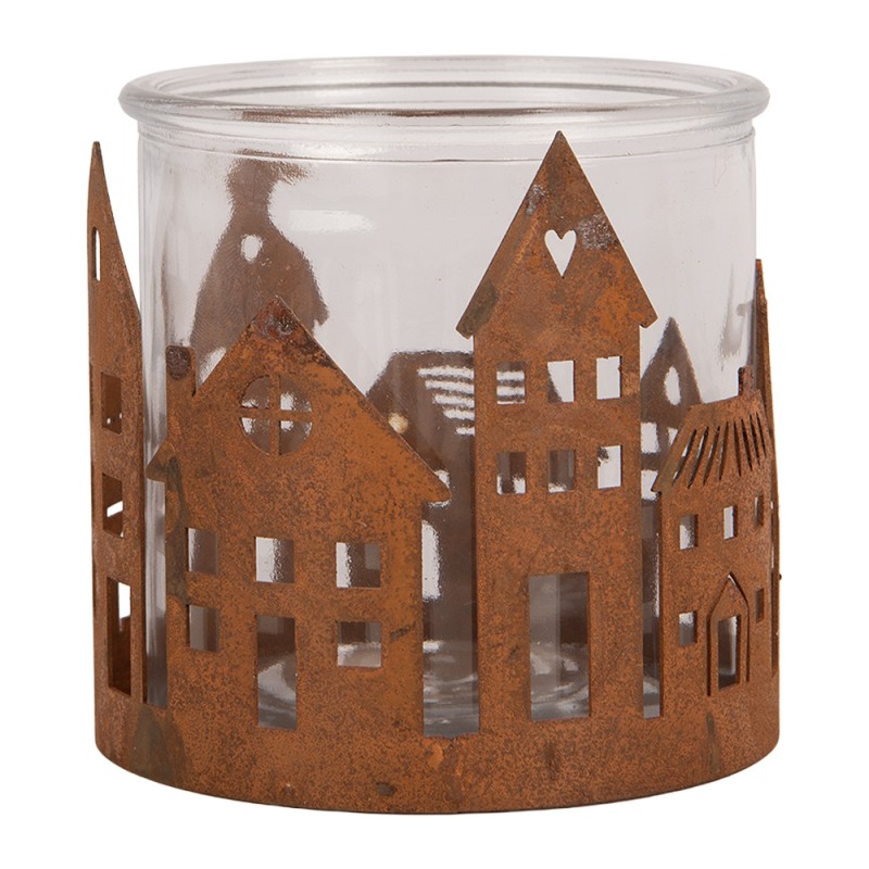 Clayre & Eef Teelichthalter Haus Ø 11x10 cm Braun Metall
