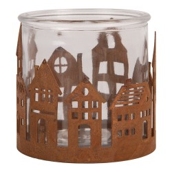 Clayre & Eef Tealight Holder House Ø 11x10 cm Brown Metal