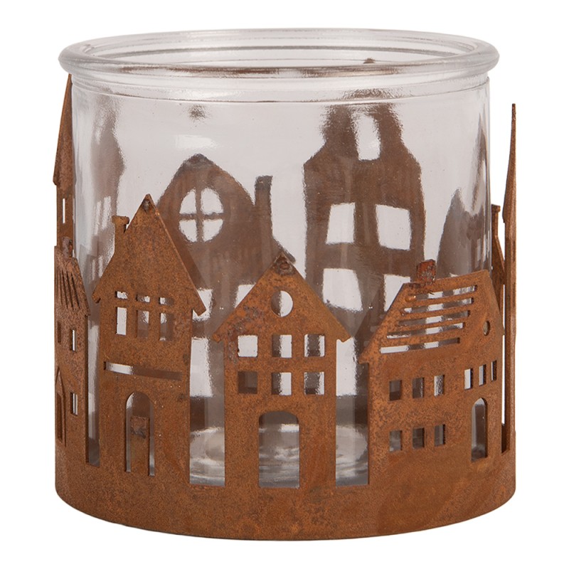 Clayre & Eef Teelichthalter Haus Ø 11x10 cm Braun Metall