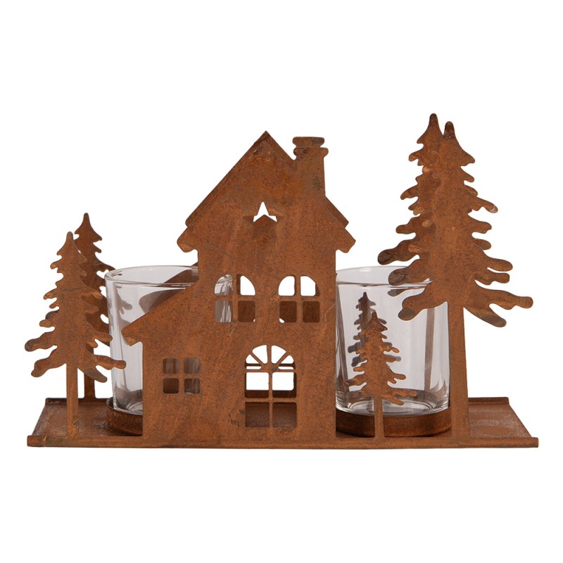 Clayre & Eef Porte-bougie Maison 20x8x12 cm Marron Métal