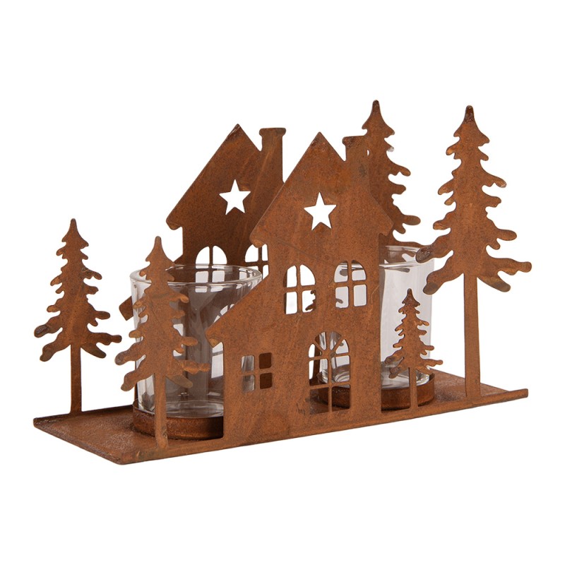 Clayre & Eef Porte-bougie Maison 20x8x12 cm Marron Métal