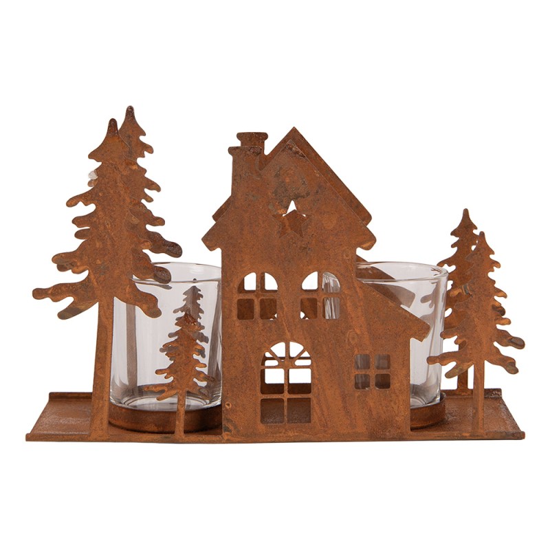 Clayre & Eef Porte-bougie Maison 20x8x12 cm Marron Métal