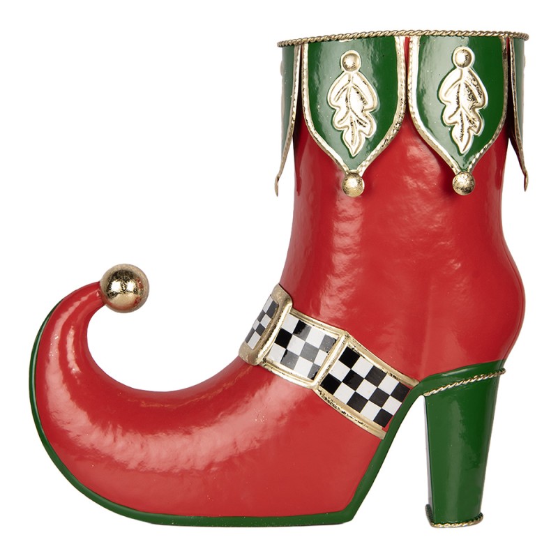 Clayre & Eef Statuetta decorativa di Natale Stivale 41x16x39 cm Rosso Metallo