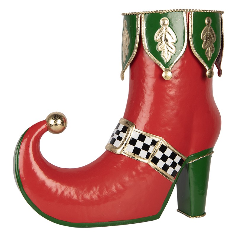Clayre & Eef Statuetta decorativa di Natale Stivale 41x16x39 cm Rosso Metallo