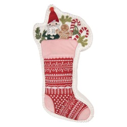 Clayre & Eef Dekokissen Weihnachtsstrumpf 20x40x4 cm Rosa Polyester