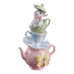 Clayre & Eef Statuetta decorativa Coniglio 16x13x26 cm Bianco Plastica