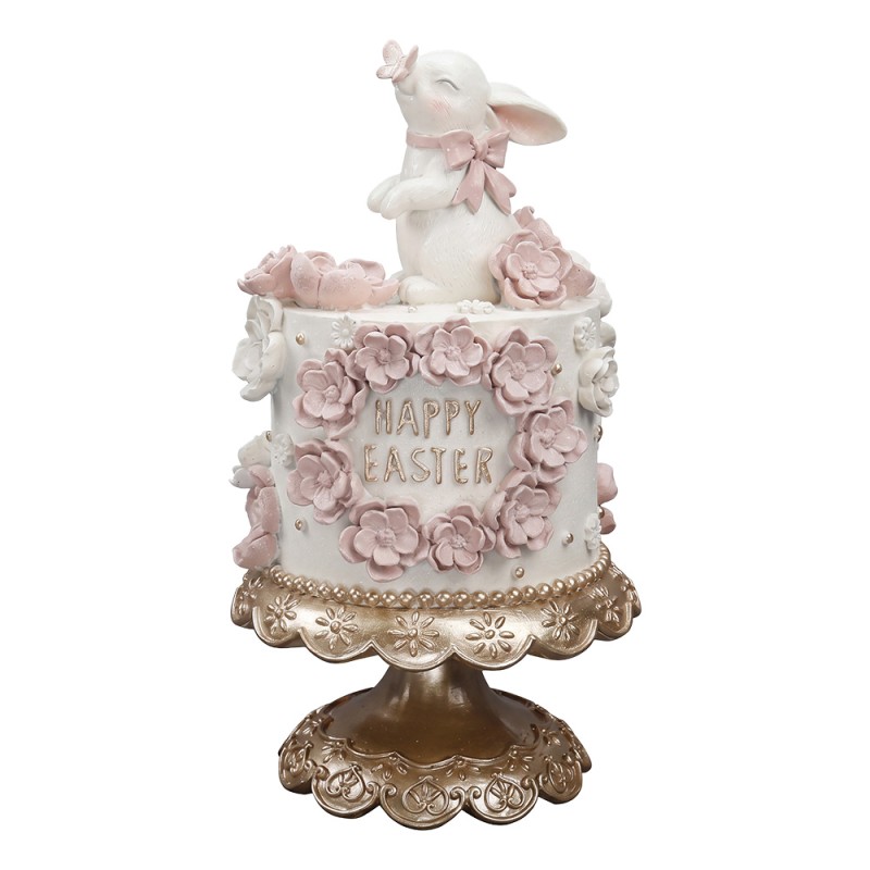 Clayre & Eef Decoratie Beeld Taart Ø 18x32 cm Wit Roze Kunststof